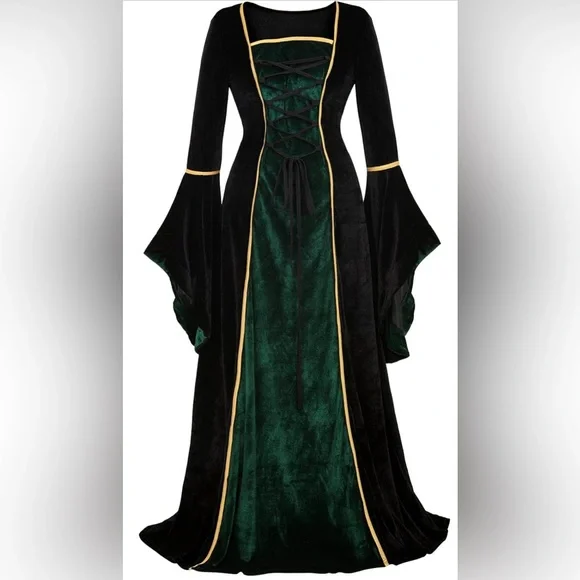 Source Unknown | Dresses | Medieval Green Black Velvet Lace Up Corset Dress  Renaissance Gothic Fairycore | Poshmark